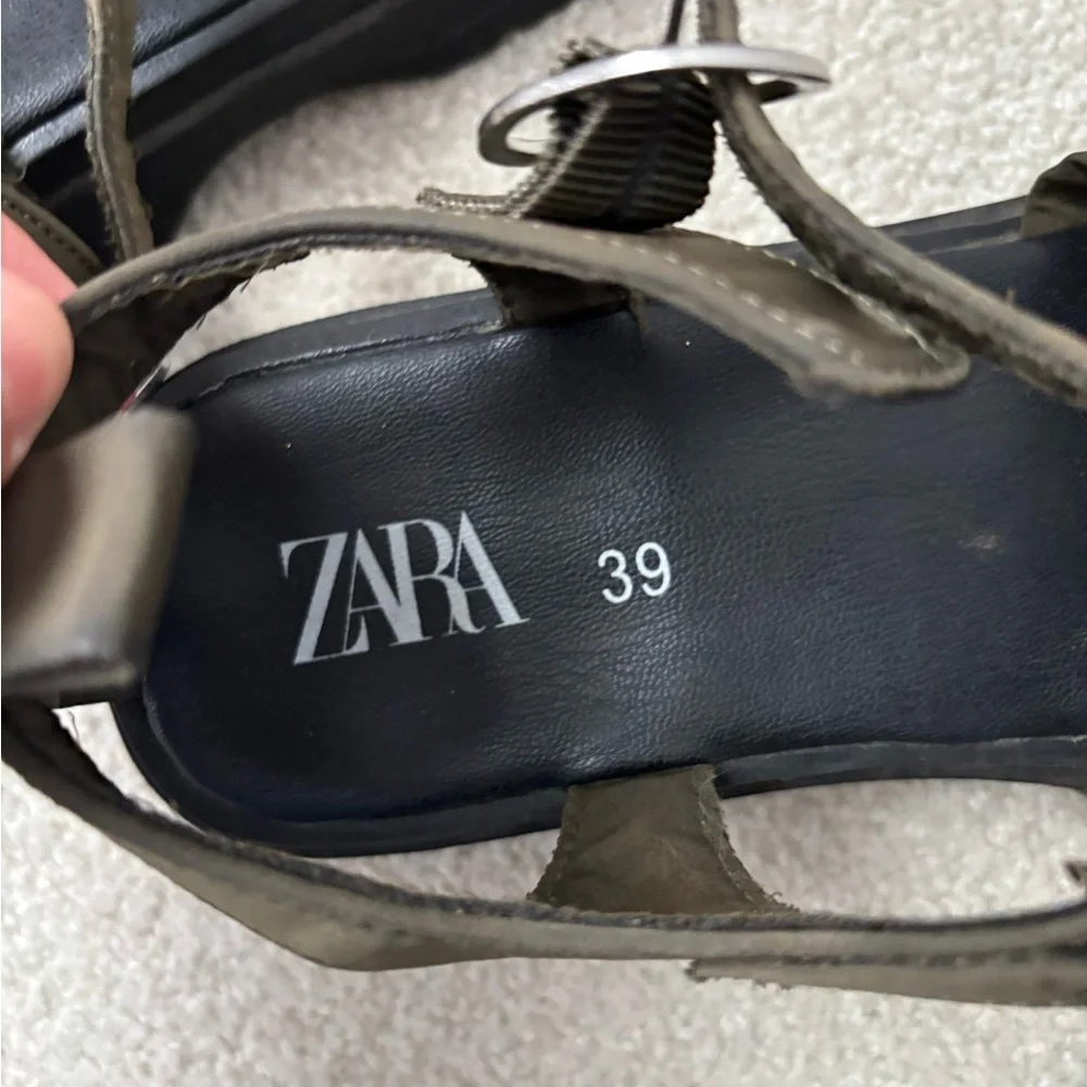 Zara Chunky Sport Sandals Olive Green Platform Size 39 Utility - Picture 9 of 9